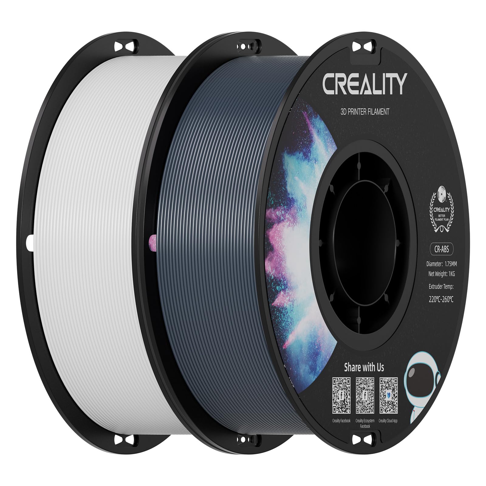 Creality ABS Filament 1.75mm, White &amp; Gray, 2-Pack (2 kg)