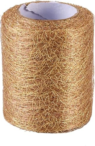 KISSITTY 1 rollo20 yardas de tela de telaraña de vara dorada de 2.953 in de tul de tela de malla de tul con agujero grande para falda, pompones de