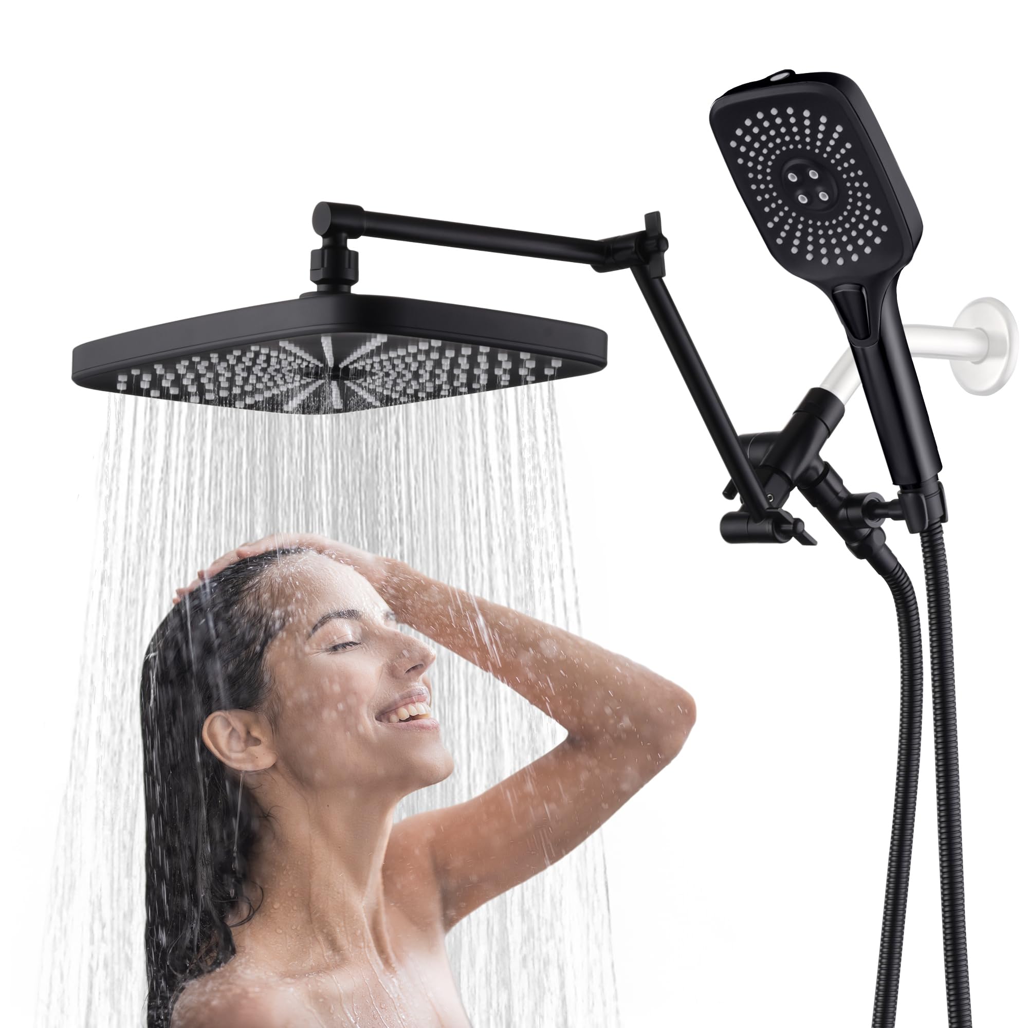 Shower Head with Handheld,12 Inch Rain/Rainfall Shower Head Combo High Pressure With 4 Function Handheld shower head, 3-Way Diverter, 2-stage Extension Arm and 71’’ Hose By Cuzobro