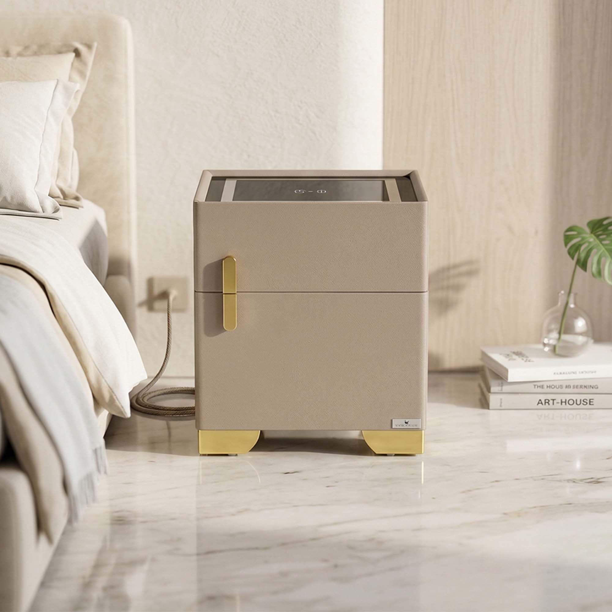 Royaloak Volt Smart Bedside Table with Wireless Charging, USB Port, Storage Drawer & Secure Locker, Modern Nightstand with Golden Metal Legs, Compact Side Table, W 15.74 x D 15.35 x H 19.29 Inches-image-31