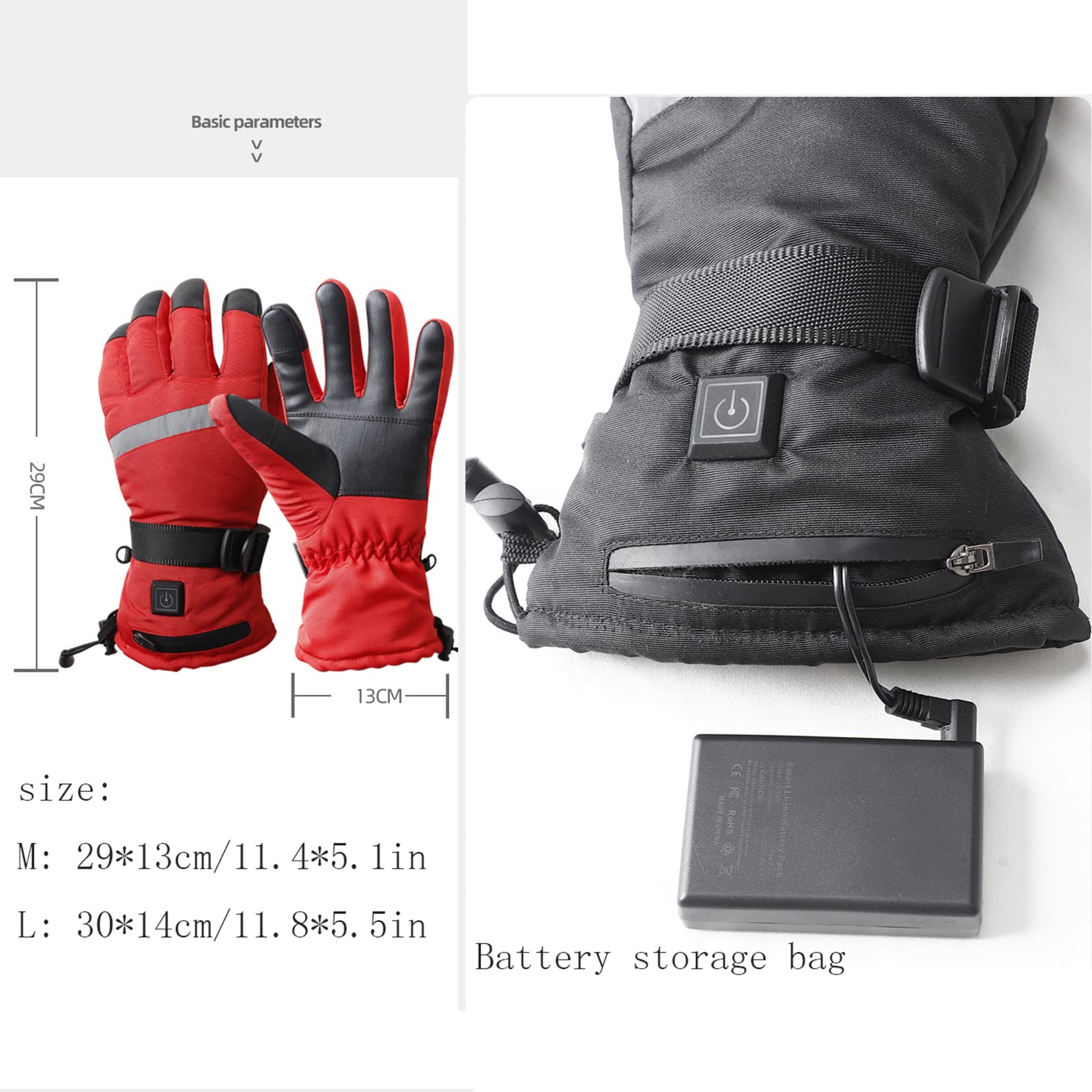 CHEWYNP Guanti Riscaldati per Bici Elettriche, Guanti Riscaldanti Ricaricabili Impermeabili per Uomo Donna, Guanti Caldi Termici Invernali, Guanti Touch Screen Regolabili con 2 Pacchi Batt