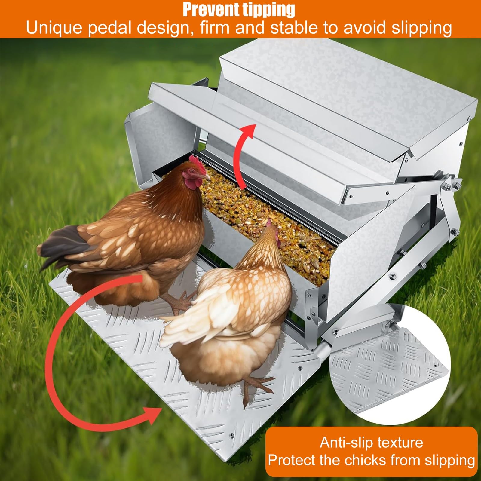 Mangiatoia Automatica per Polli a Pedale, capacità 10 kg, Mangiatoia per Polli Senza Sprechi, a Prova di Roditori, con Coperchio Resistente alle Intemperie, Mangiatoia per Polli, Anatre, Oche