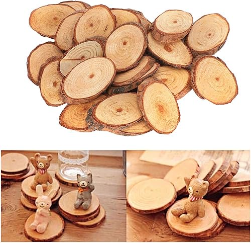 25 piezas ovaladas de pino, rebanadas de madera sin terminar de madera de pino ovalado, discos oblicuos, corteza de árbol, círculos de madera,