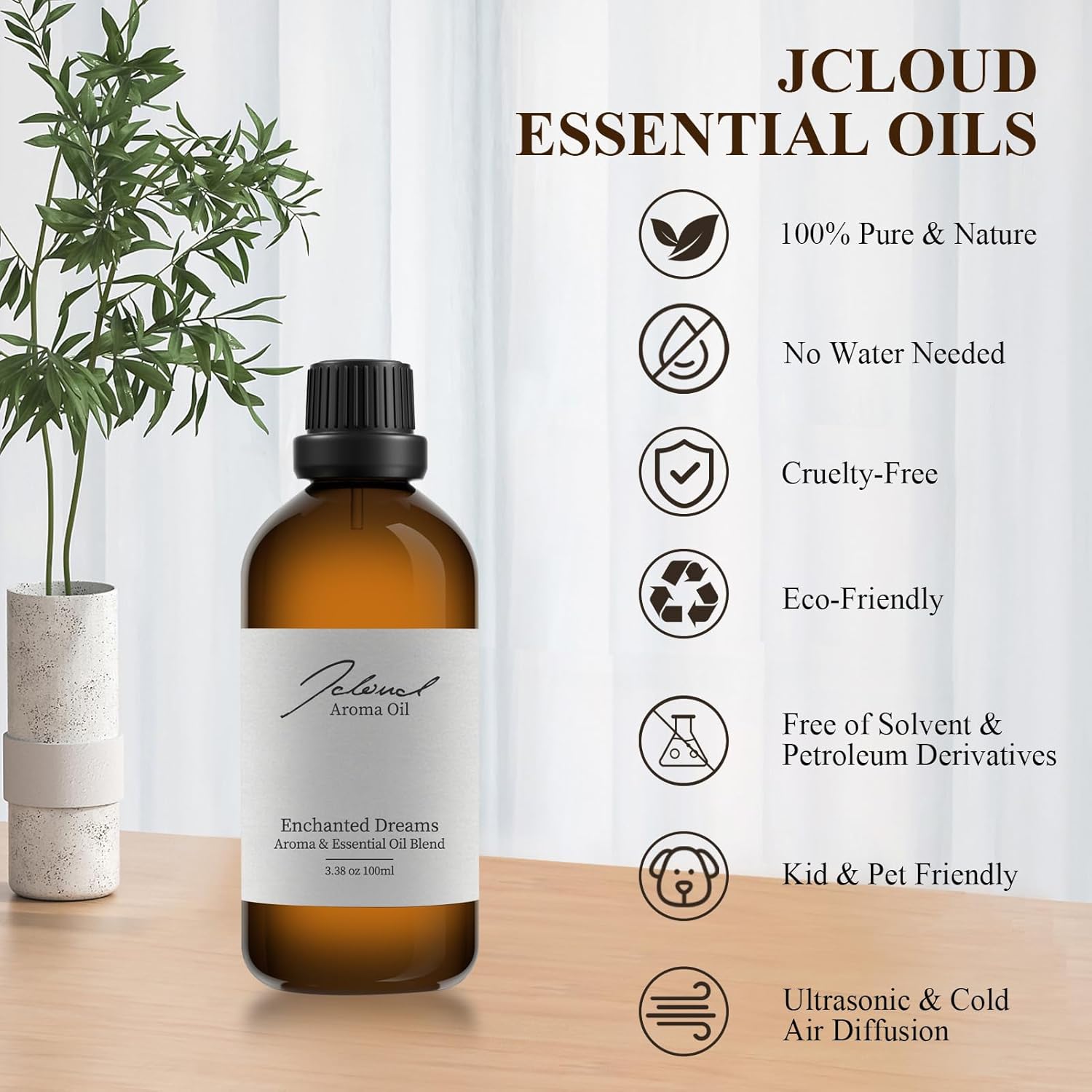 JCLOUD Enchanted Dreams Essential Oil | Hotel Scent - Pure Aromatherapy Diffuser Oil with Bergamot, Rose, Jasmine and Vanilla, Home Luxury & Hotel Scents for Diffuser - 100mL - Image 3