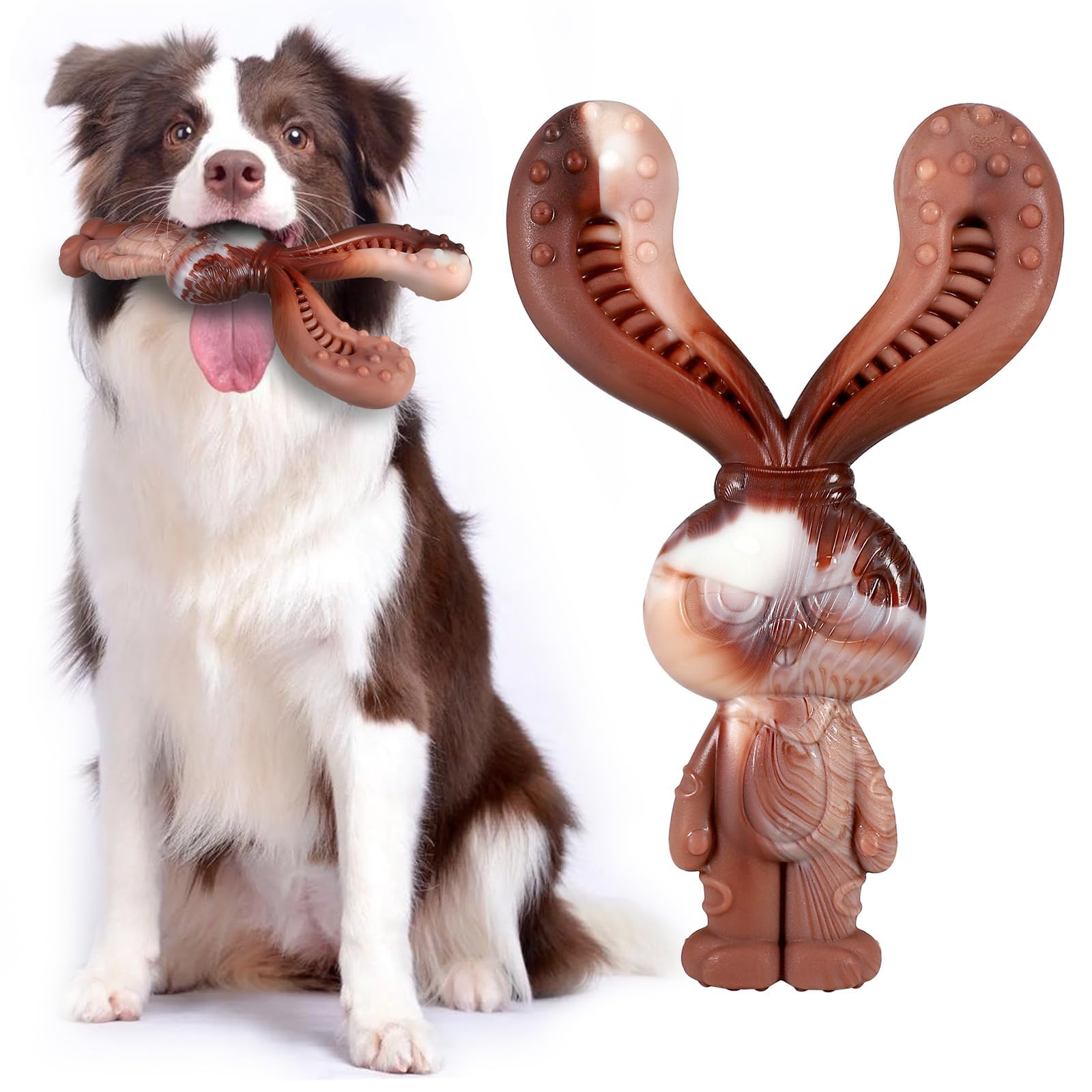 Jouets Indestructibles pour Chiens à Mâcher, Jouets Durables en Nylon Saveur de Boeuf, Robustes pour Chiens de Taille Moyenne et Grande Taille, Brossage des Dents (Lapin)
