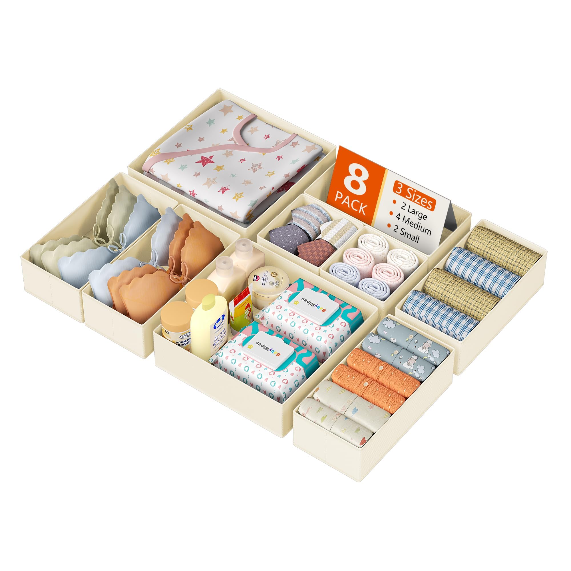 DIMJ Organizador Cajones Juego de 12 Cajas Almacenaje Plegables de Tela Para Guardar Ropa, Organizadores de Cajones No Tejidos, Calcetines, Ropa Interior, Clásico Gris — view 8