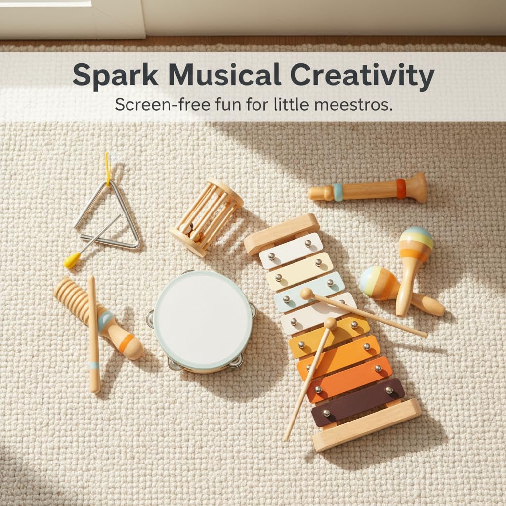 Set Strumenti Musicali Giocattolo Legno | legno, metallo, plastica, tessuto, certificato 3C, per bambini 4-6 anni, per il divertimento, per l'esplorazione