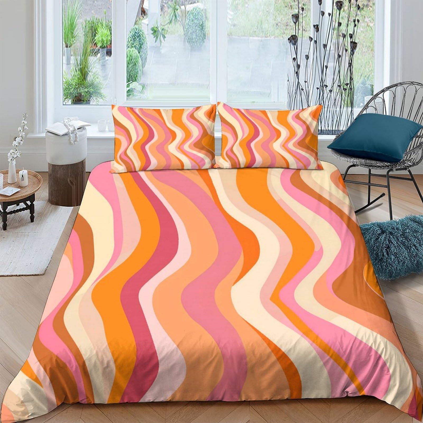 Linge de lit hypoallergénique imprimé 3D avec parure de lit super douce à rayures pastel