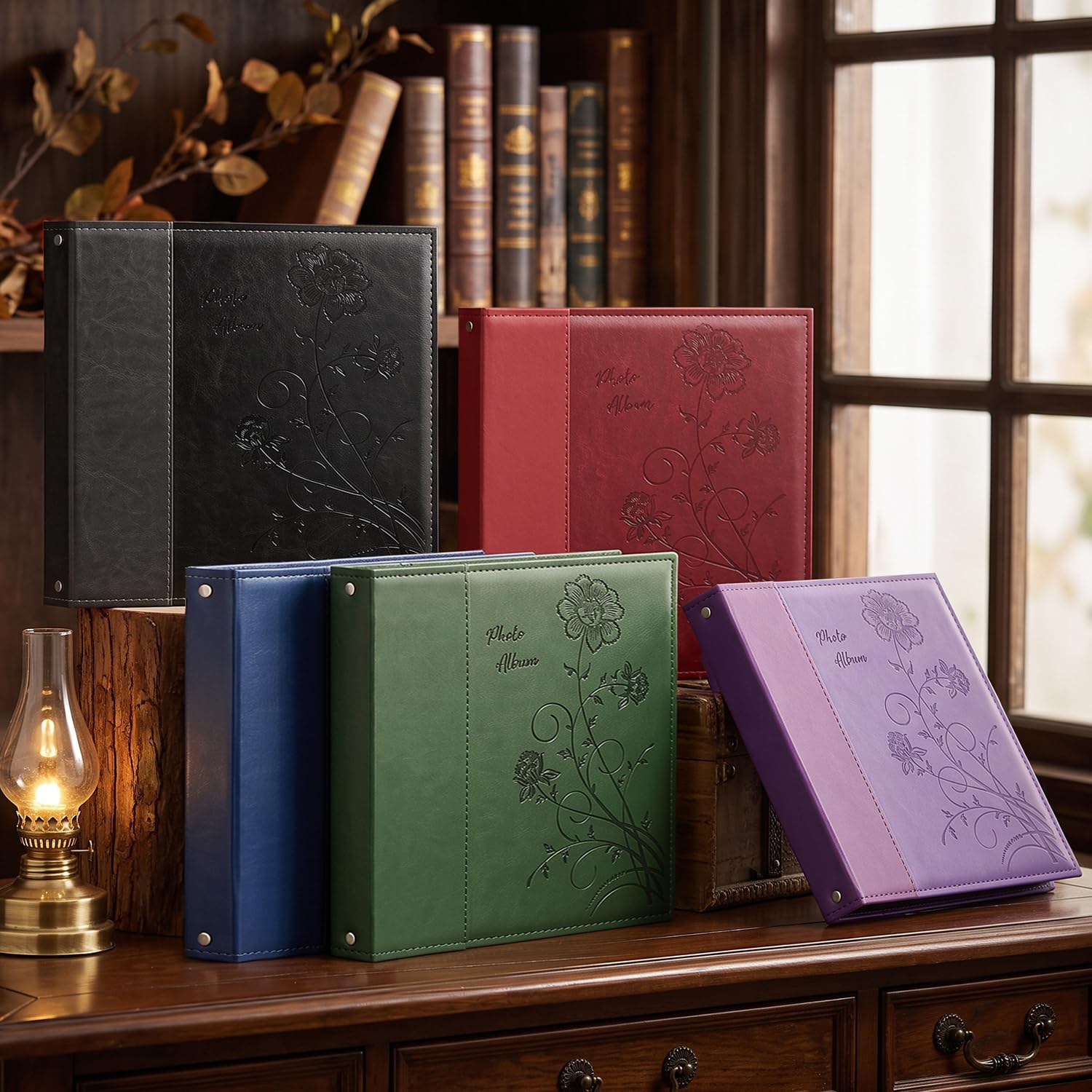Artmag Álbum de recortes de 12 x 12 pulgadas con 40 hojas, 80 páginas, carpeta de 3 anillas, tapa dura de piel, álbum de fotos para boda, familia, bebé, viajes, aventura (rojo)