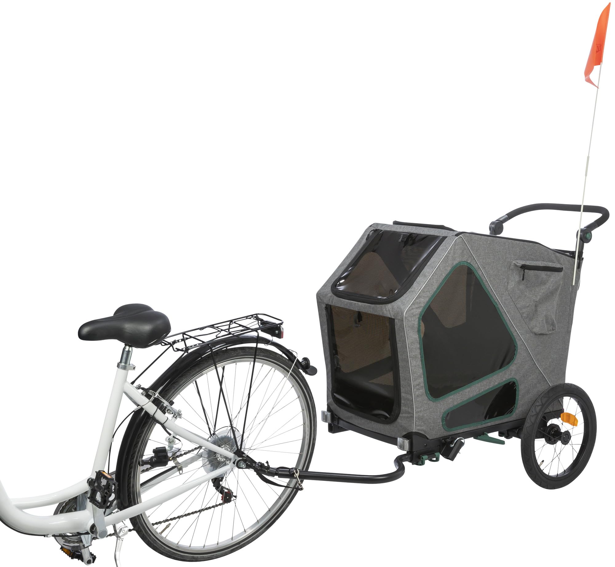 Trixie Dog Trailer for Bicycles 16.1 × 21.3 × 24.4 inches up to 55.1 lbs – Suspended Dog Bike Trailer with high Front Section – with extra-Large Rear Door
