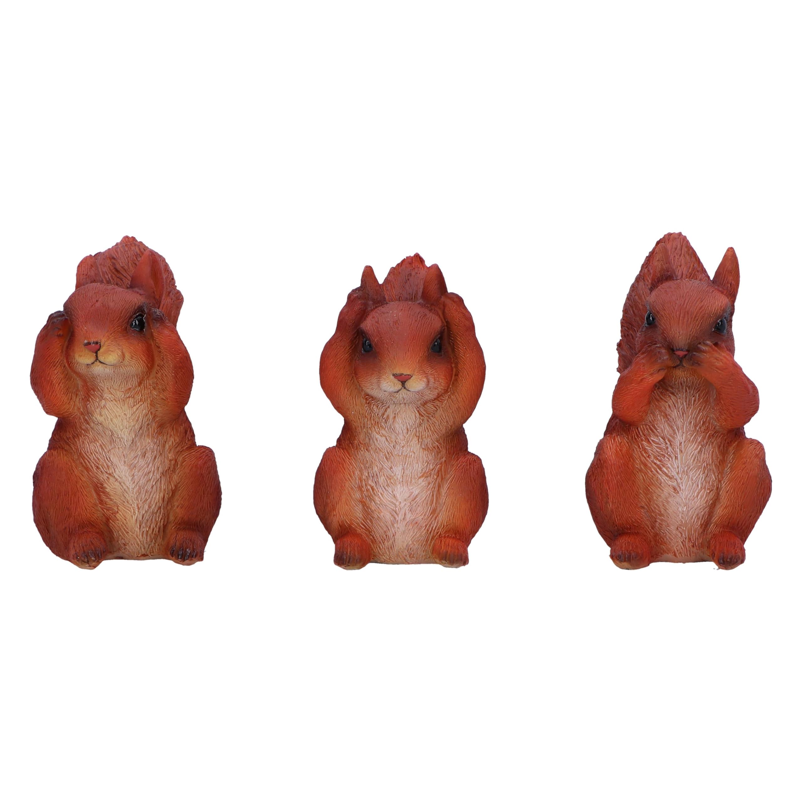 Nemesis Now Three Wise Squirrels 9cm, Resin, Red, Three Wise Red Squirrels, Occult Squirrels Figurine Trio Set, Squirrel Gift