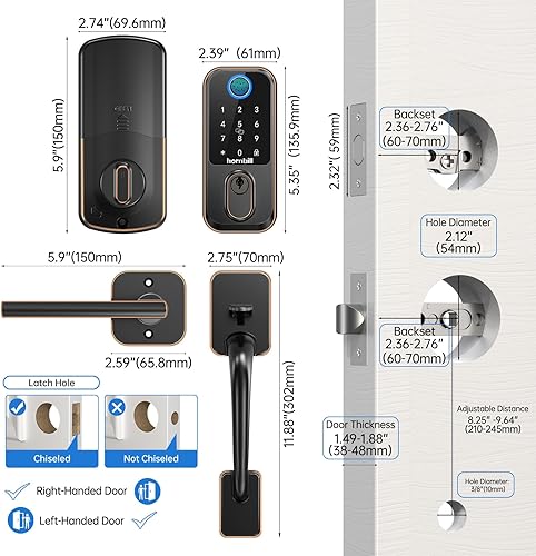 Miniatura 8 de Cerraduras inteligentes WiFi para puerta delantera Cerradura de puerta de entrada sin llave Hornbill con asa, juego de cerrojo de seguridad de