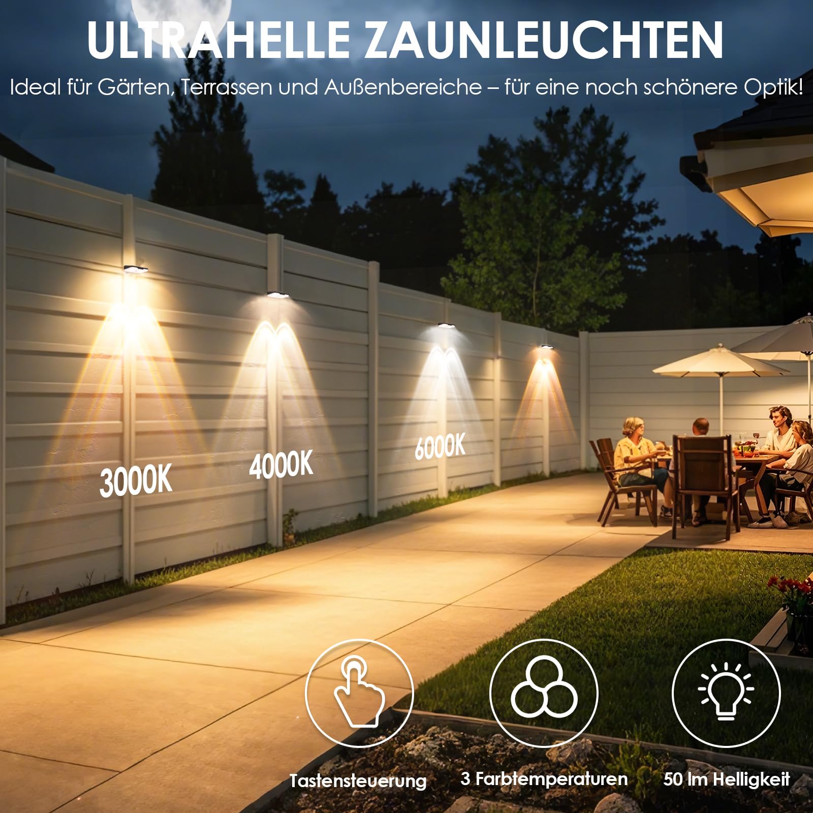 ZWOOS Solar Wandleuchte 6er Set - IP44 Wasserdicht Mit 3 Farbtemperaturen Für Garten & Terrasse