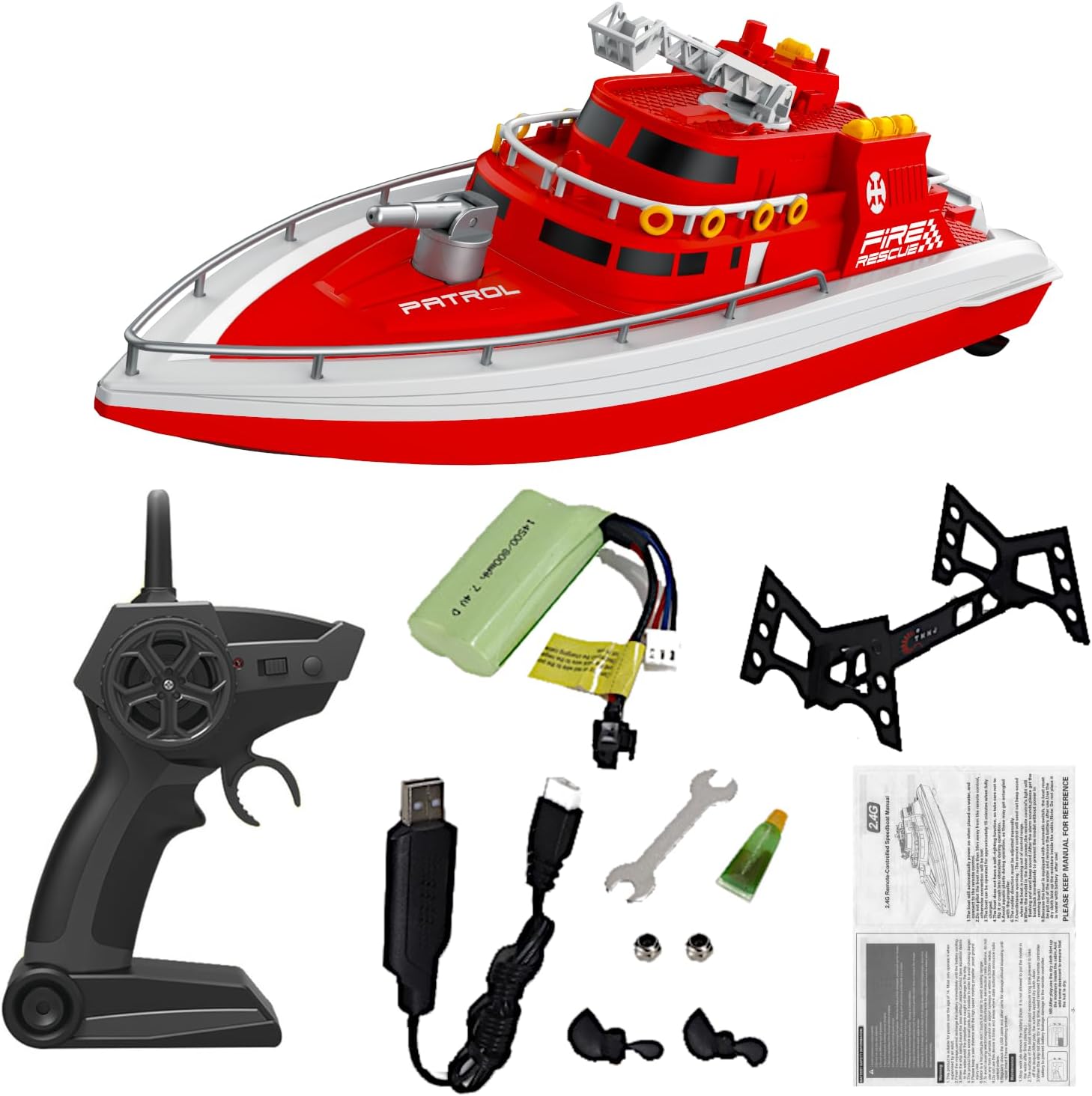 POCO DIVO Patrol Fireboat Police Rescue Vessel, Spray Water 1/28 RC Boat, 15” Coast Guard Fire Sprinkler Move Ladder Navy, 15kmph Marine Cruise Ship, Pool Lake Pond Sailing Fun