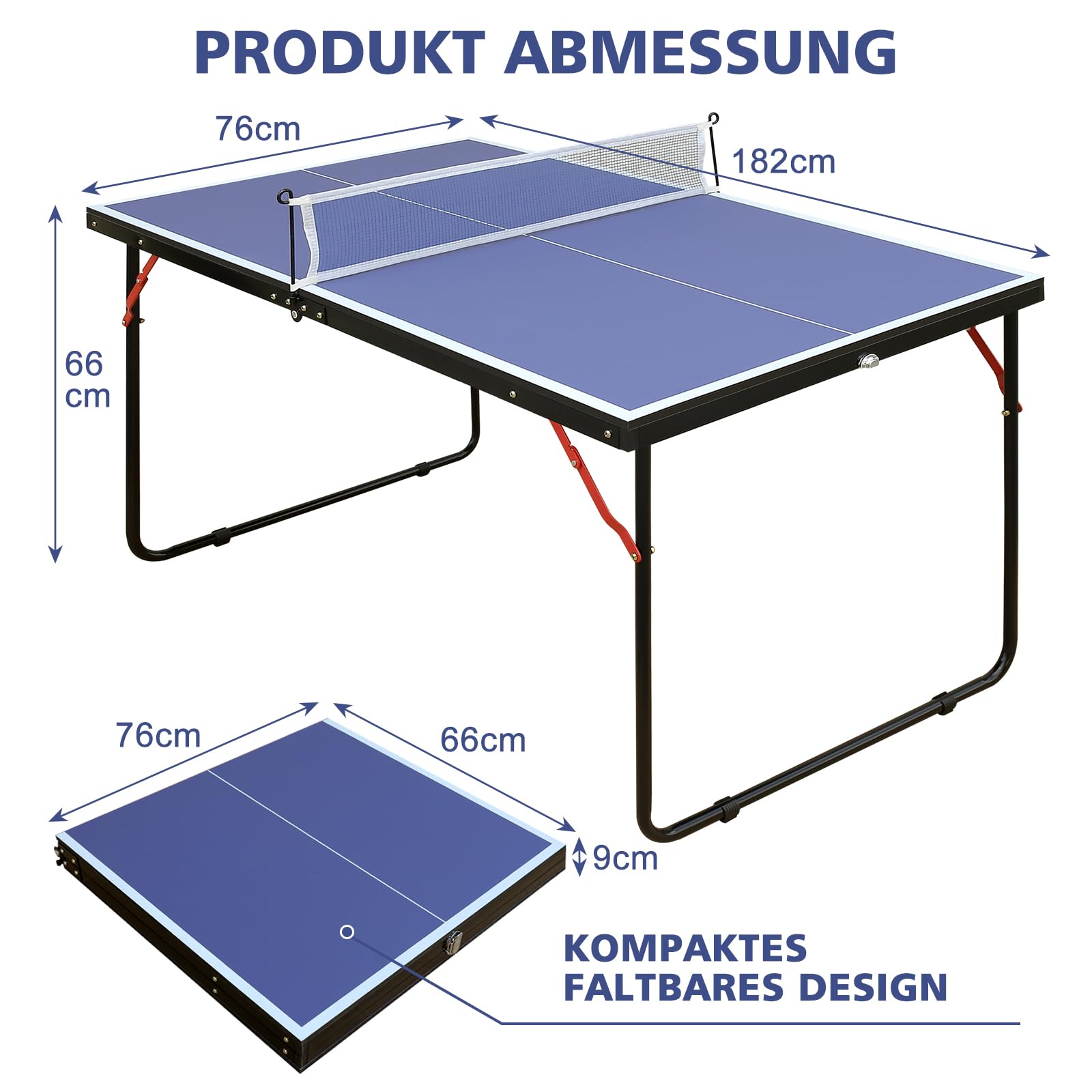 Table de ping-pong pliable 137 x 76 cm avec filet, raquettes et balles