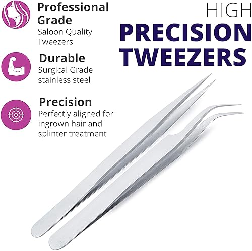 Miniatura 2 de Sivote Pinzas para pestañas, paquete de 2, puntas rectas y curvadas calibradas a mano, pinzas de pestañas de acero inoxidable para extensiones de