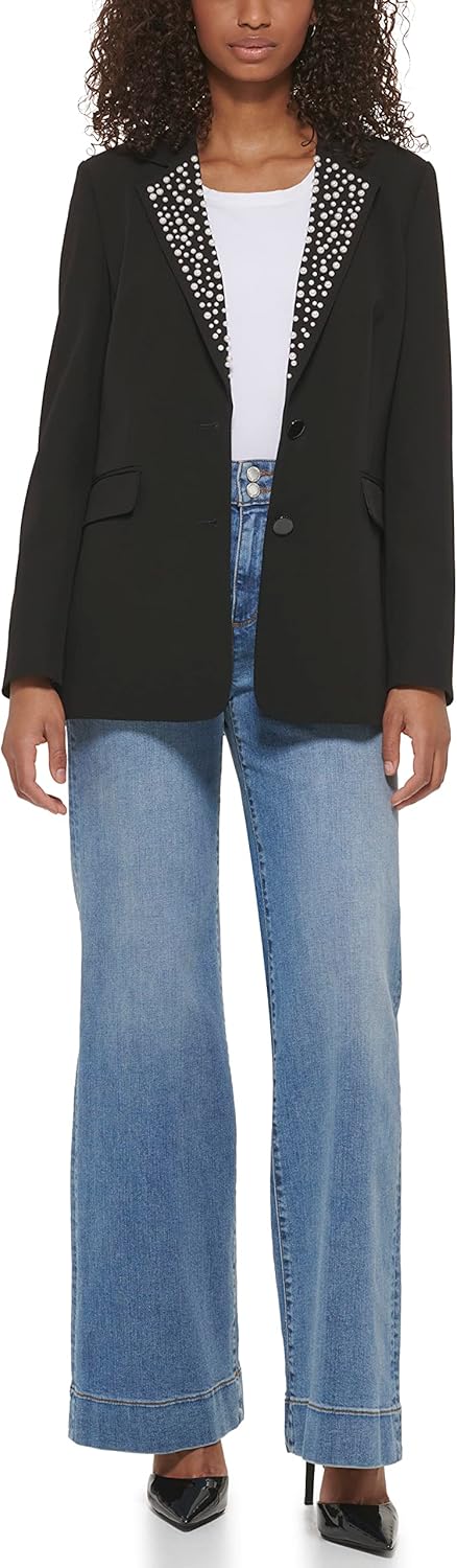 Karl Lagerfeld Womens Pearl Detail Fitted Blazer
