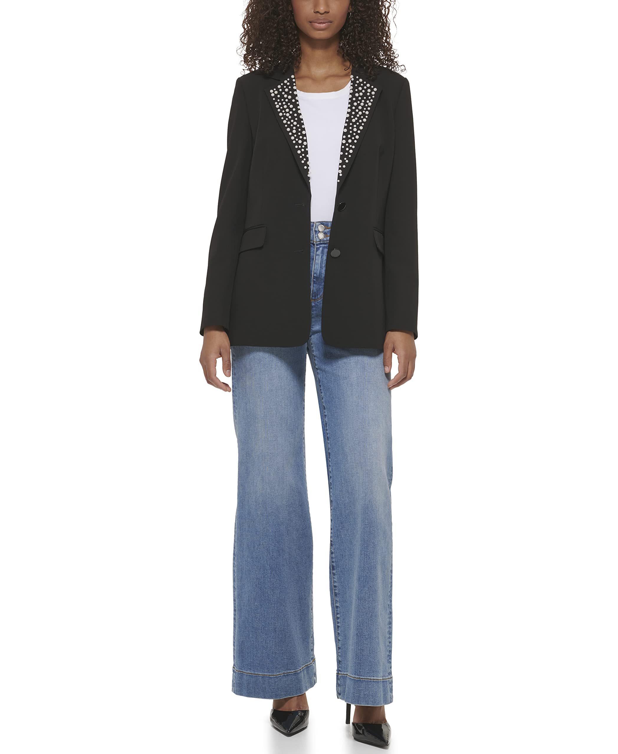 Karl Lagerfeld Womens Pearl Detail Fitted Blazer