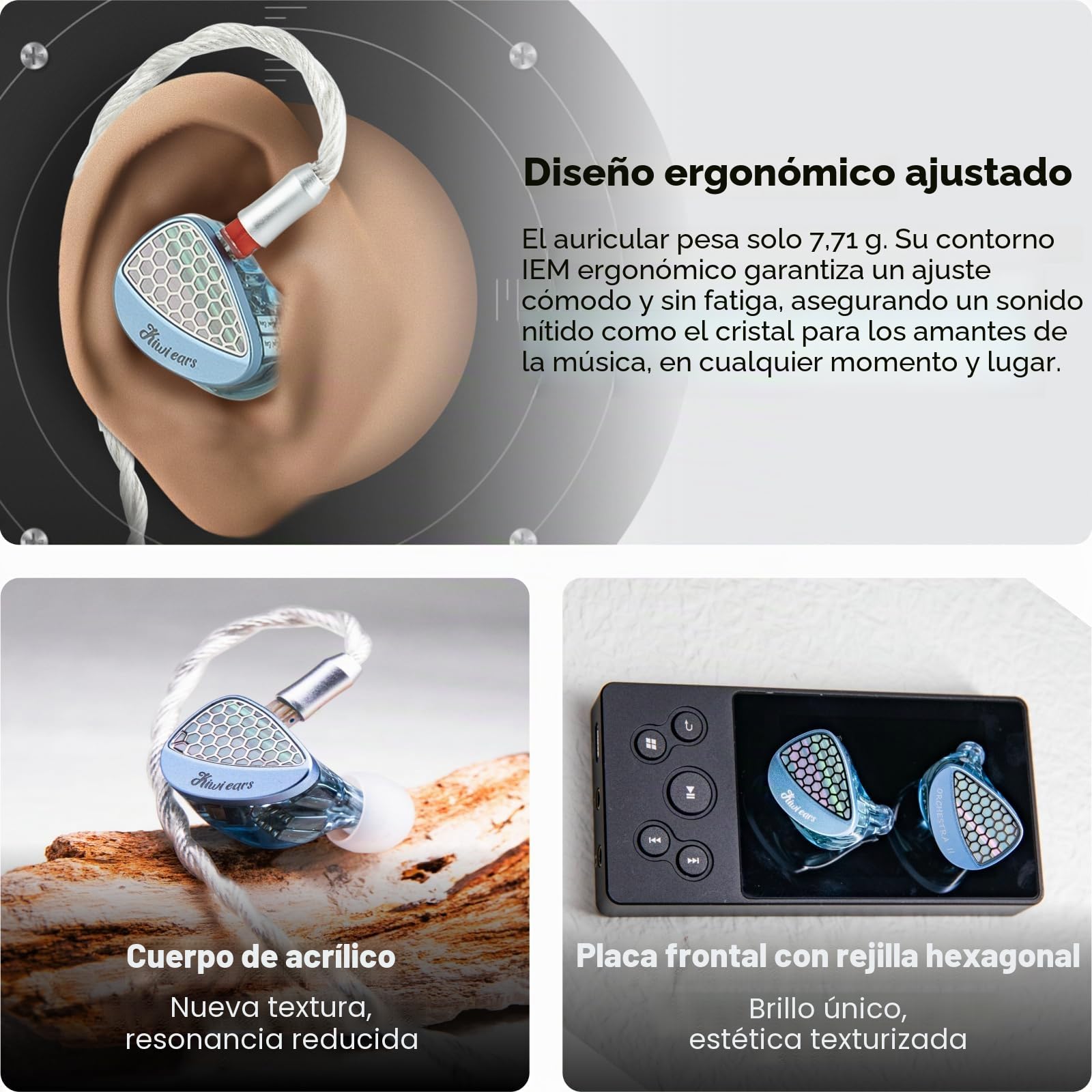 Linsoul Kiwi Ears Orchestra II 10BA In Ear Monitor Profesional,Auriculares IEM con Cable HiFi con Equilibrio Tonal Superlativo,Carcasa Artesanal para Todos los Individuos y Géneros Musicales (Azul)