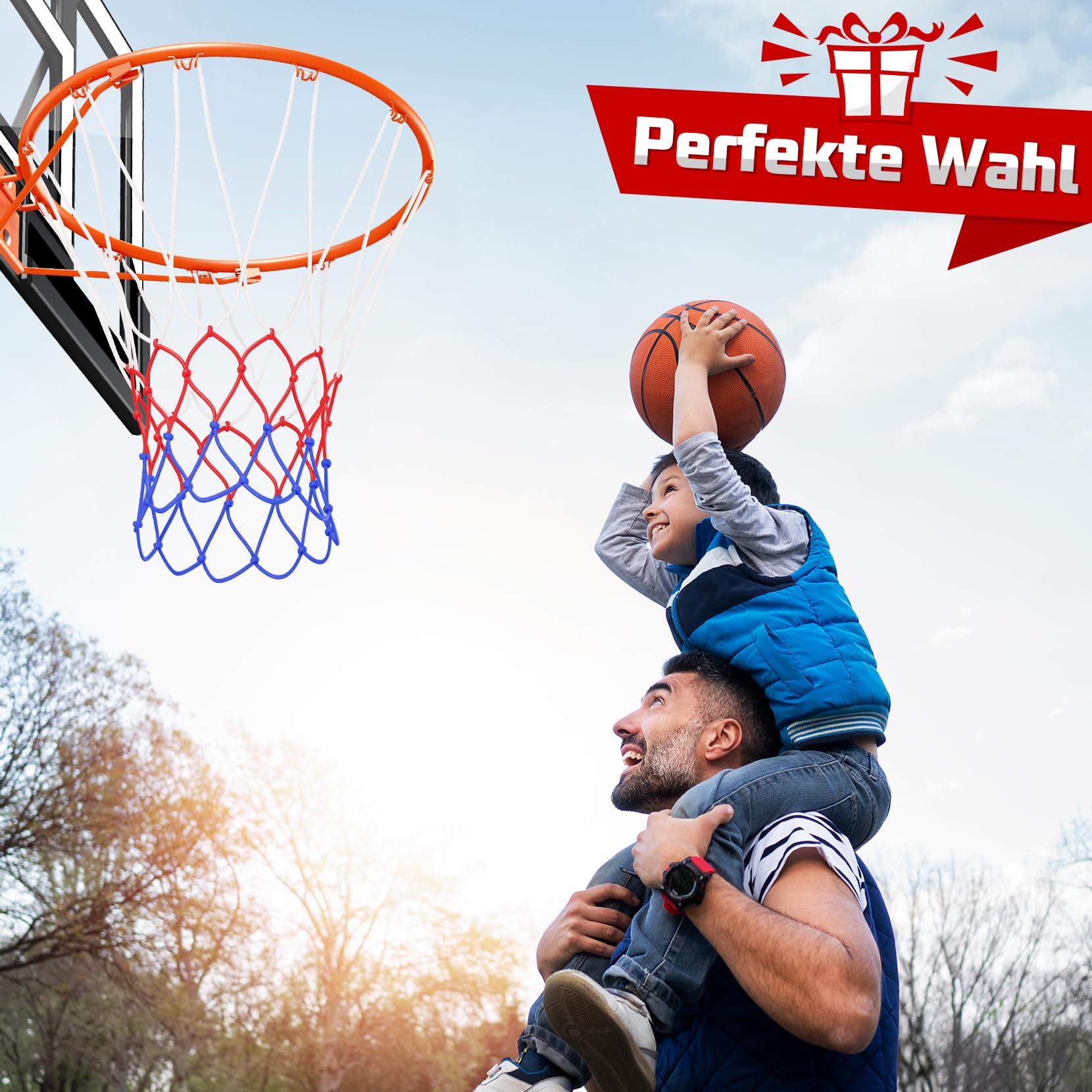 Basketballkorb Outdoor Höhenverstellbar 100-305cm mit Ständer Bruchsichere Rückband Wetterfest Netz