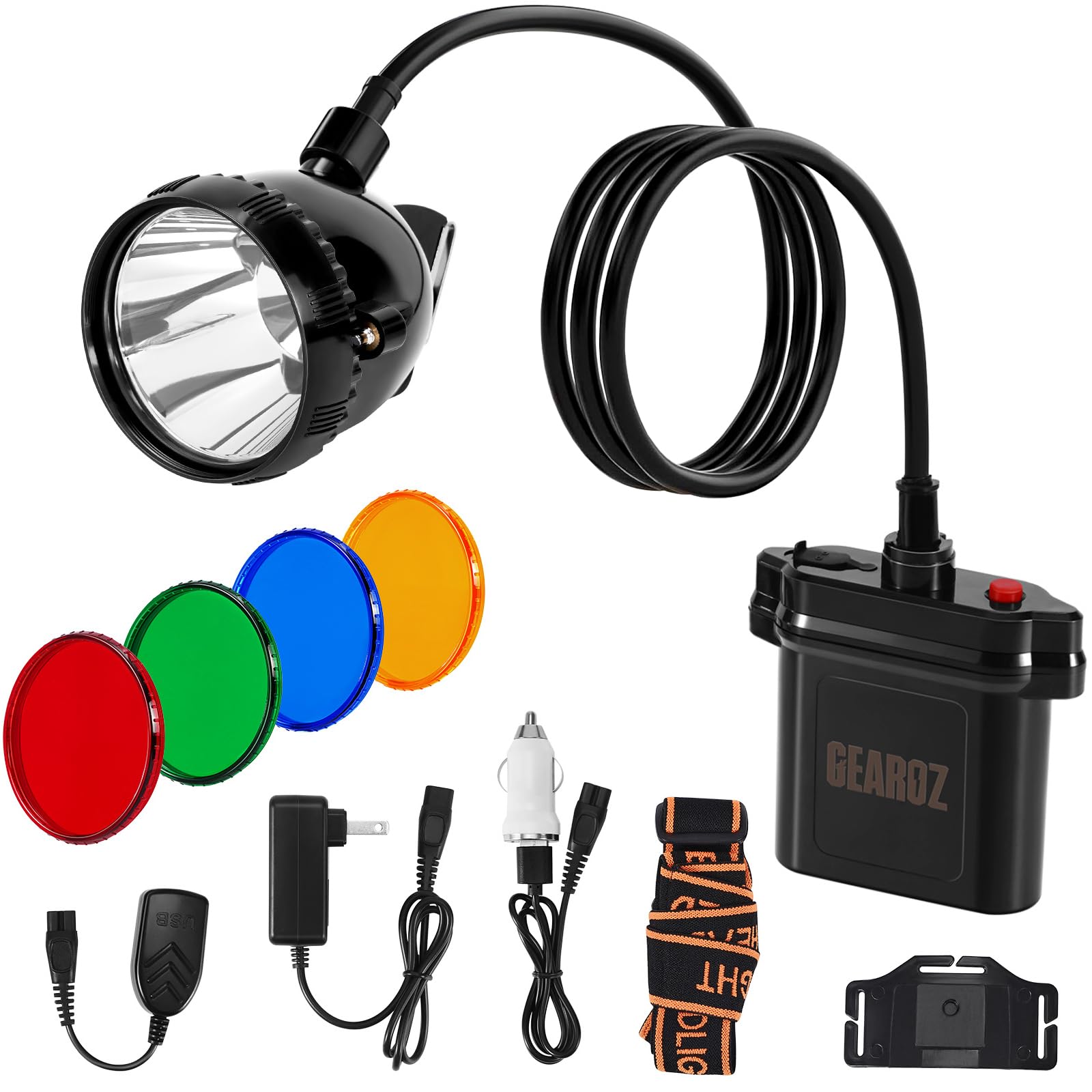 10W LED Coon Hunting Lights, 25000LUX (500 Lumen) Hunter Headlamp for Coyotes Hog Predators, Explosion Proof Miner Underground Light Rechargeable Night Working Headlight - 4 Optical Filters