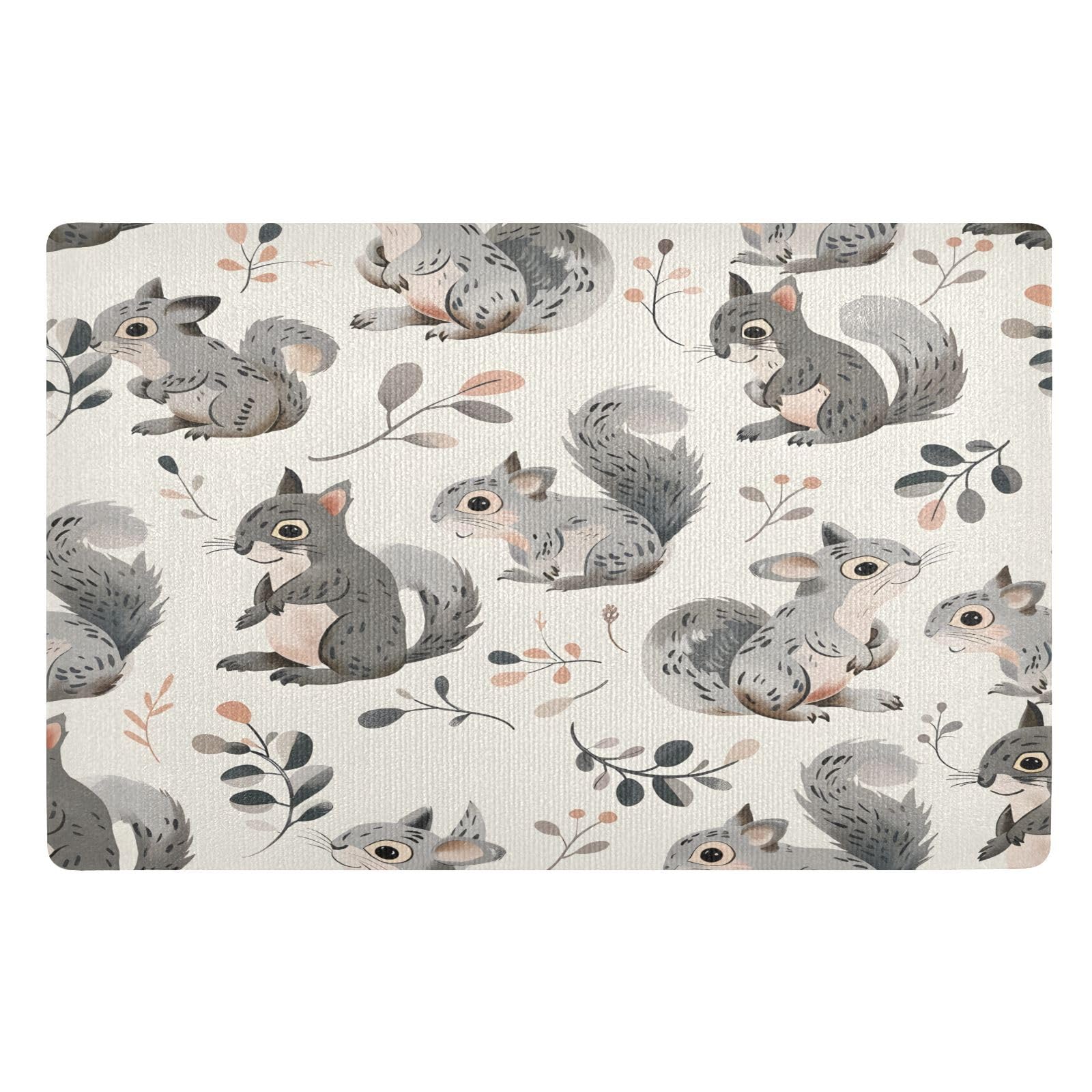 Tapis d'entrée écureuil absorbant paillasson lavable beige 50x80 cm