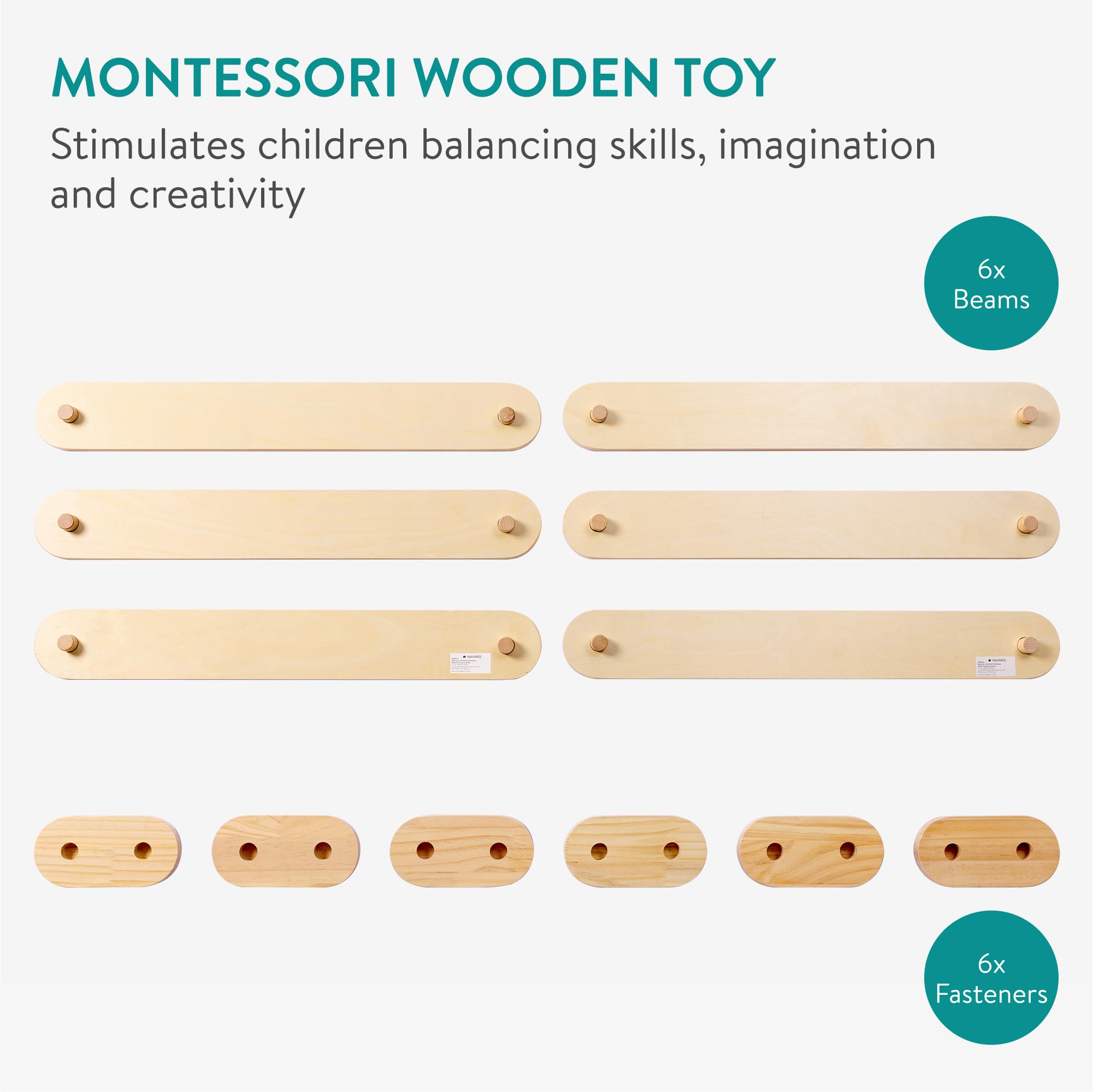 Navaris Poutre d'équilibre en Bois pour Enfants - Module motricité bébé avec 6 Planches Jouet d'équilibre intérieur extérieur - Parcours de motricité éducation Montessori