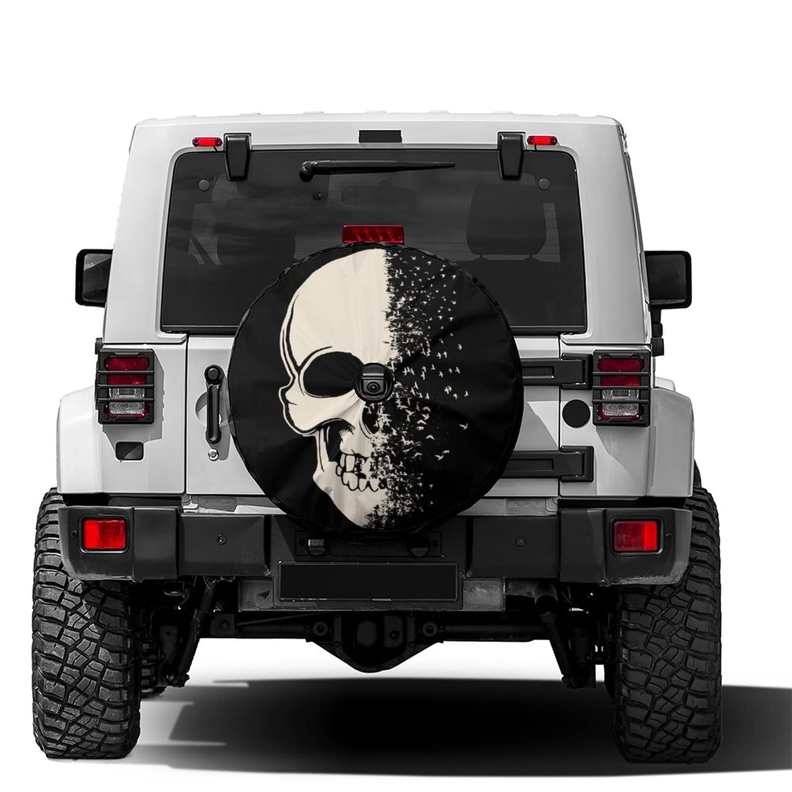 Delerain Spare Tire Cover with Backup Camera Hole Fashion Skull Wheel Covers Sun Protection Waterproof for Jeep Truck RV Trailer SUV and Many Vehicle (14 Inch for Diameter 23"-27")