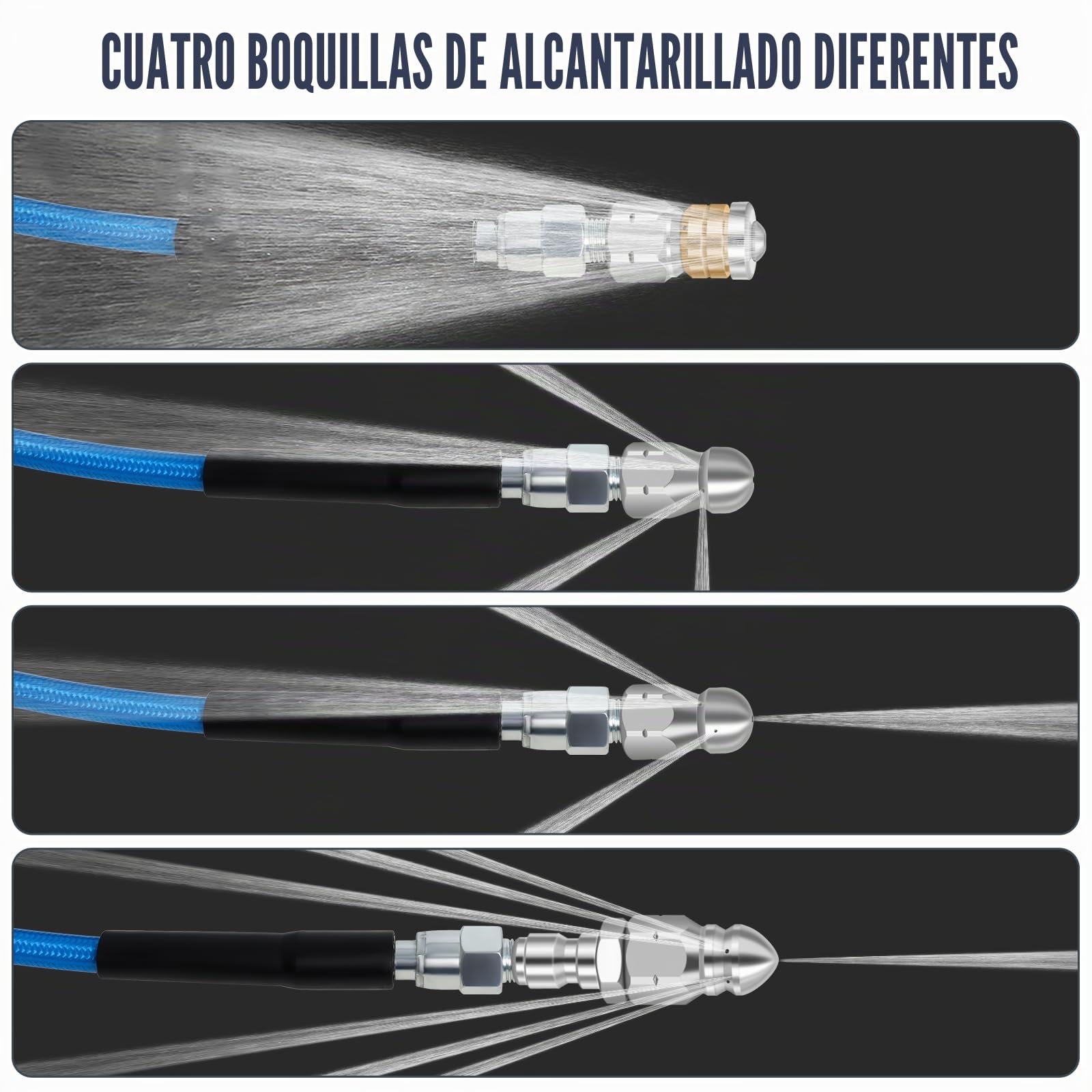 Kit de Limpieza de Tuberías de 30 m para Karcher K2-K7 y Bosch | Manguera Azul de Alta Presión de 5800 PSI con Chorro de Agua para Desatascar y Limpiar Desagües