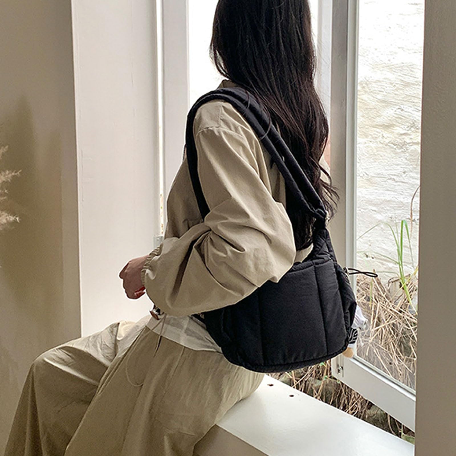 Bolso de hombro acolchado para mujer, hombro con amplio