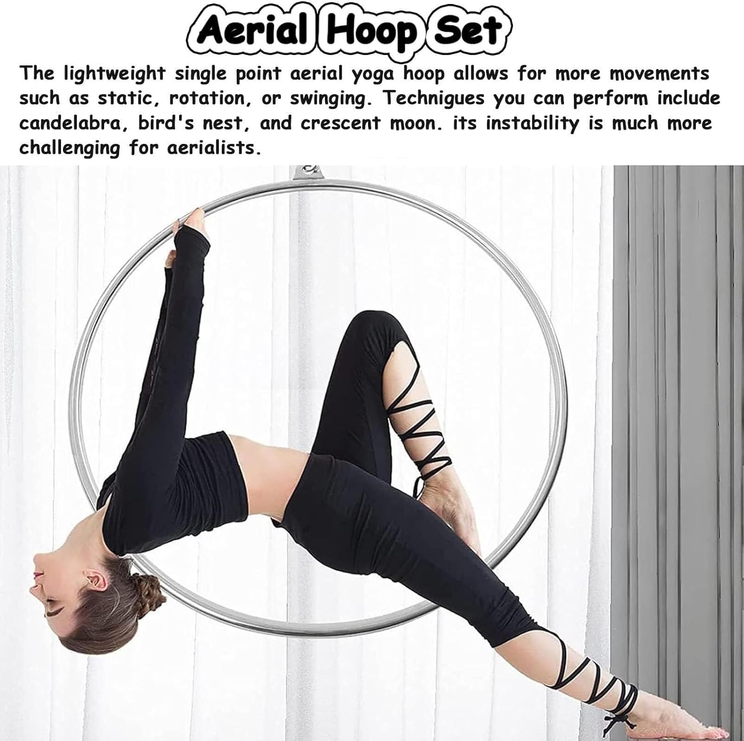 Aerial Hoop,Aerial Ring Set,Single Point Aerial Hoop,Stainless Steel Hoop,Yoga Hoop,Circus Aerial Equipment,for Acrobatics Performance,Aerial Fitness(90cm,3.2cm)