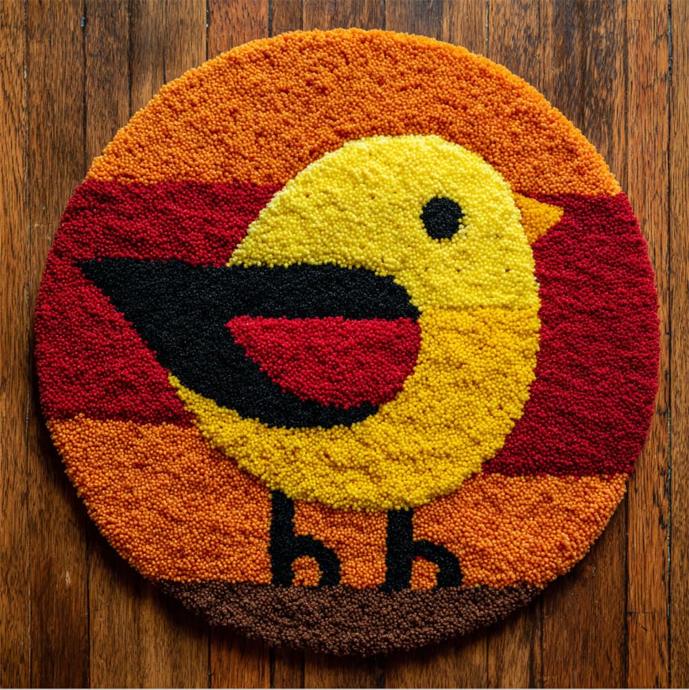kitphoenix Latch Hook Rug Kit, Yellow Bird 20X20Inch (50X50Cm) DIY Rug Making Kit for Adults Kids, Rug Making Kits, Cross Stitch Kit Carpet Making Cushion Needlework for Beginners, Home Decor