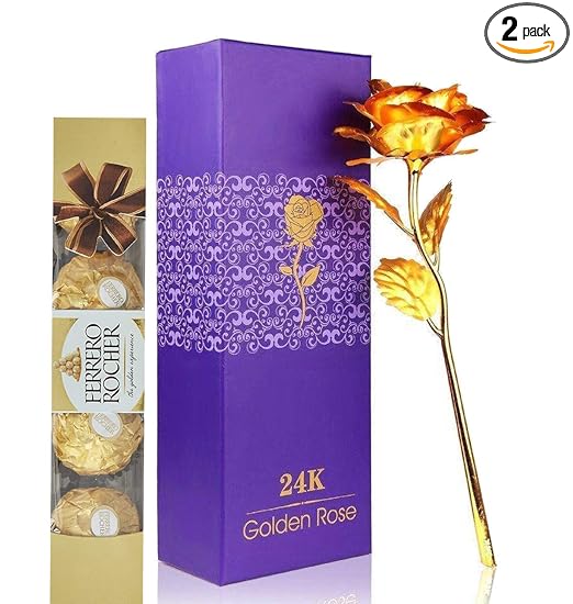 Saugat Traders Valentine Day Best Combo Gift for Girlfriend & Boyfriend-Artificial Golden Rose -Ferraro Rocher Chocolate | Birthday Gift | Anniversary Gift for Husband & Wife