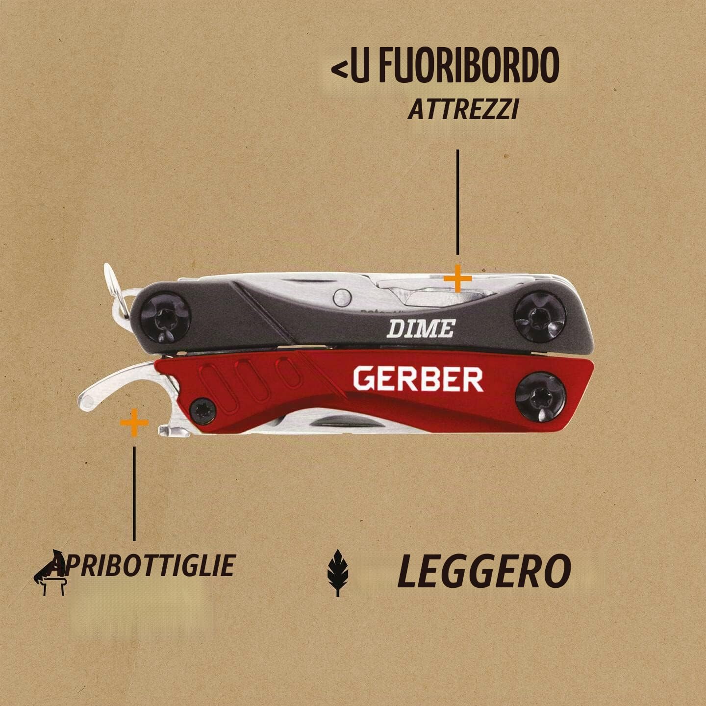 Gerber Strumento multi-uso con 12 funzioni, Dime Pocket Multi-Tool, Rosso, 31-003622