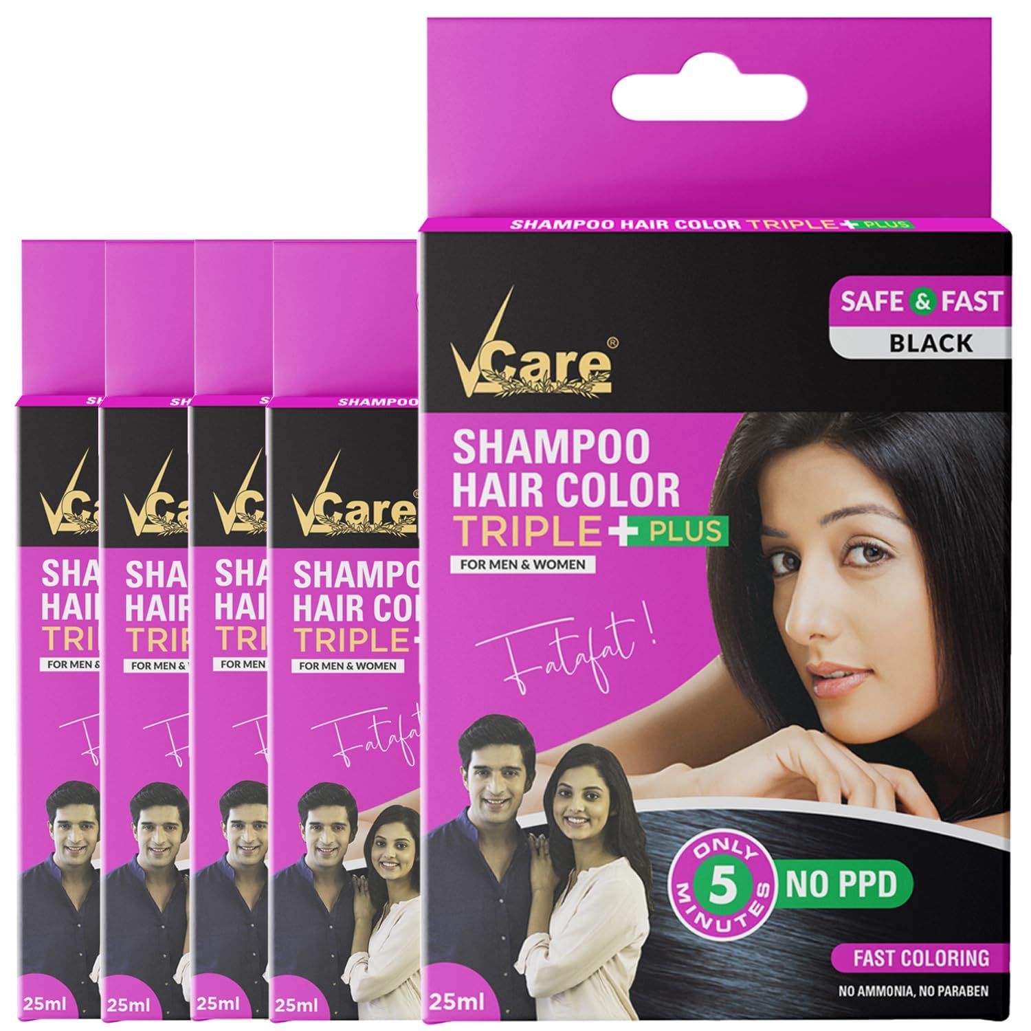 V care Shampoo Hair Color, Black, 25ml-Colors and deeply nourishes your hair-Enriched with growth factors & antioxidants, Ammonia-free, Sulphate free (Pack of 5)-image-44