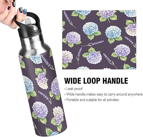 Miniatura 4 de Hydrangea Lavender Purple Blue Stainless Steel Water Bottle 32 Oz, BPA-Free Sport Water Bottle Leakproof Water Bottles
