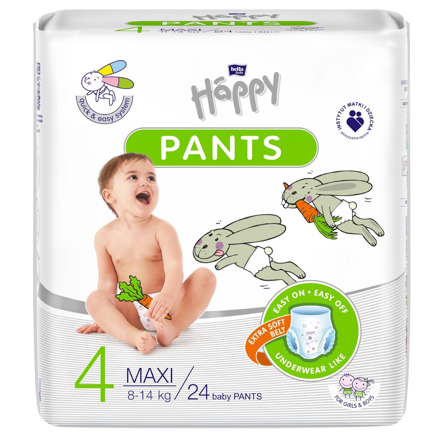 Bella Baby Happy Pannolino Pants Taglia 4 - Mutandine Assorbenti Maxi 8-14 Kg, 24 Pezzi, Senza Profumo