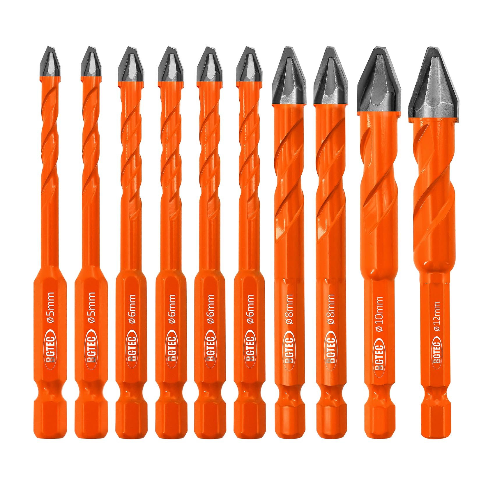 BGTEC High Hardness Skewed Head Eccentric Drill Bits Set-10pcs 5MM*2+6MM*4+8MM*2+10MM+12MM Carbide-Tipped Crooked Drill bit for Wood Plastic Masonry