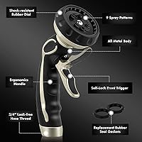 Vista 3 de RESTMO Hose Nozzle with Easy Self-Lock Trigger, Heavy Duty Metal Water Hose Sprayer with 9 Spray Patterns and On/Off Valve, Ideal for Outdoor Lawn &