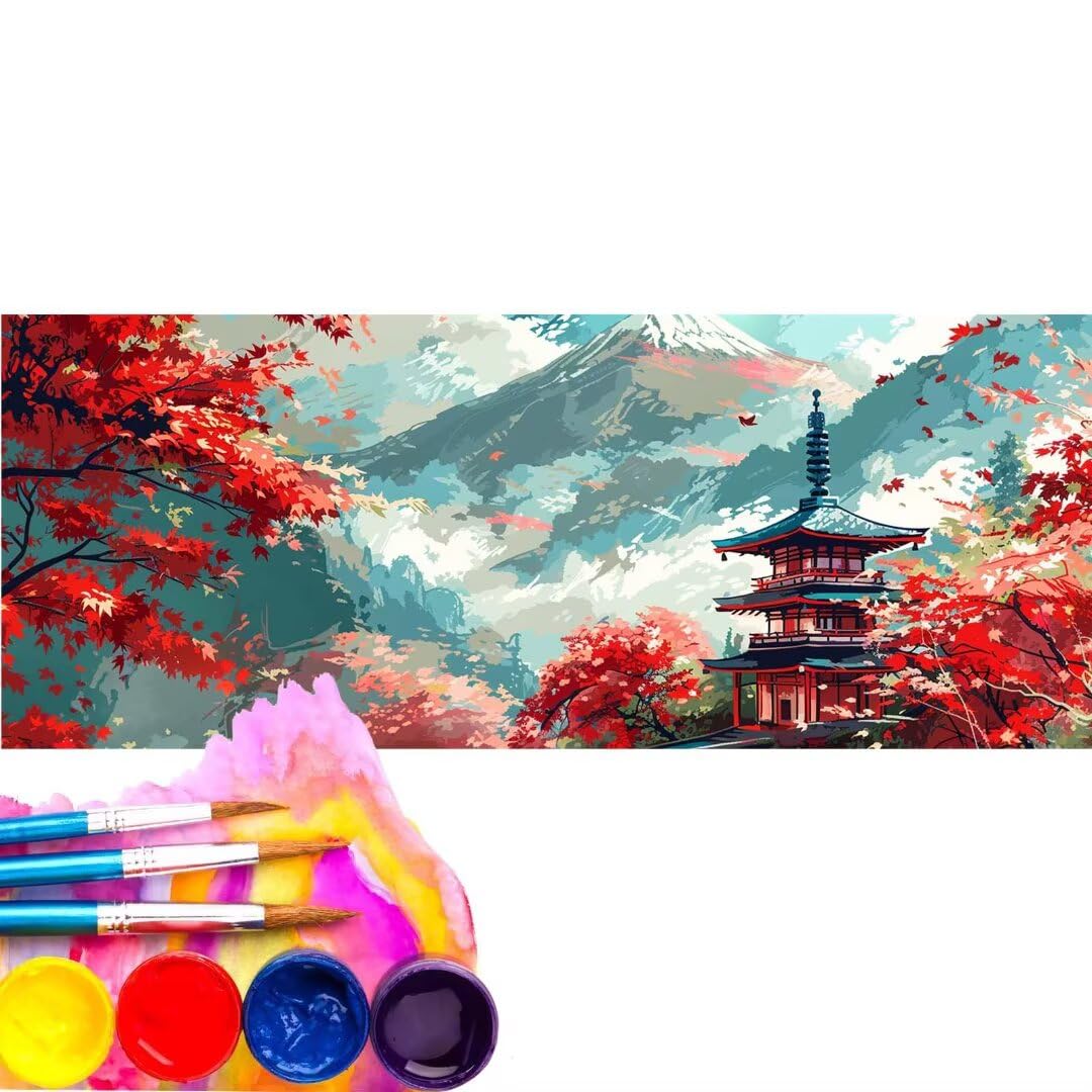 Peinture par Numero, DIY Paint by Numbers Kit Peinture par Numéros pour Adultes, Peinture à l'huile Peinture Peintures Kit, pour Décoration Intérieure (Sans Cadre) Japonais Paysage 70x140cm wk-244
