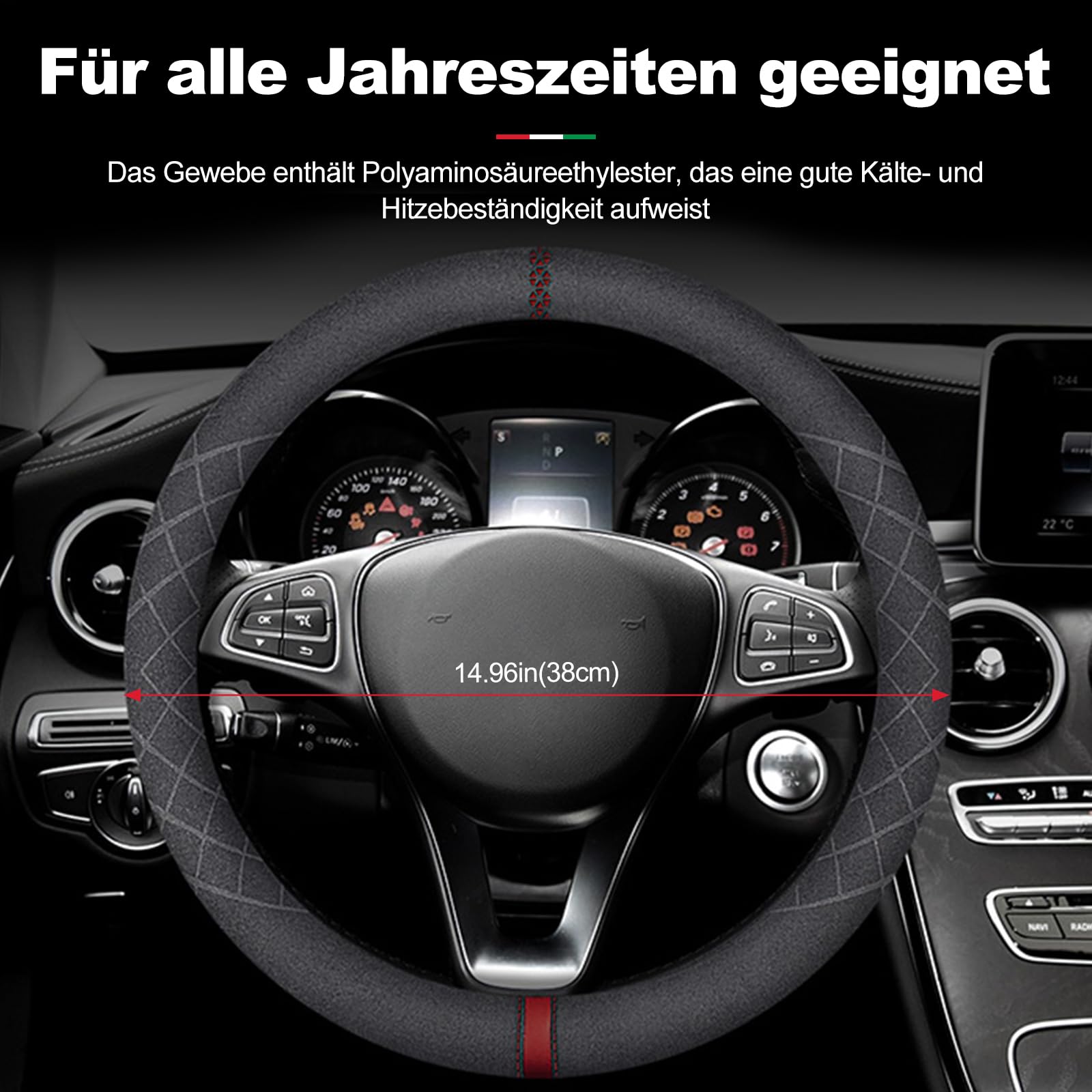 Ergocar Auto Lenkradbezug Rutschfester Auto Sport Lenkradschutz Mikrofaser Wildleder Winter Warm für Lenkrad Durchmesser 38cm (15 ") (Schwarz Blau)