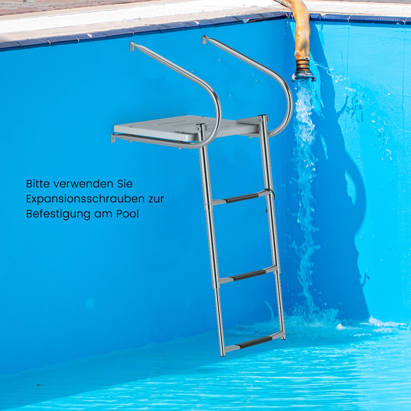 COSTWAY Badeleiter Boot, Poolleiter mit 3 Stufen, Handlauf & Plattform, klappbare Bootleiter aius Edelstahl, Schwimmbadleiter bis 227 kg belastbar für Yachten