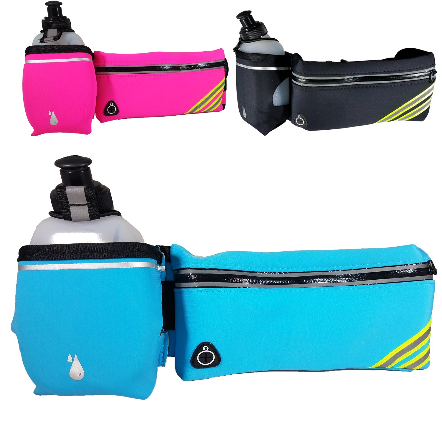 New! Hydration Running Belt with Water Bottle | Waterproof Waist Pack for Men and Women | Universal Size to Hold Cell Phone, Wallet, and Keys (Blue)