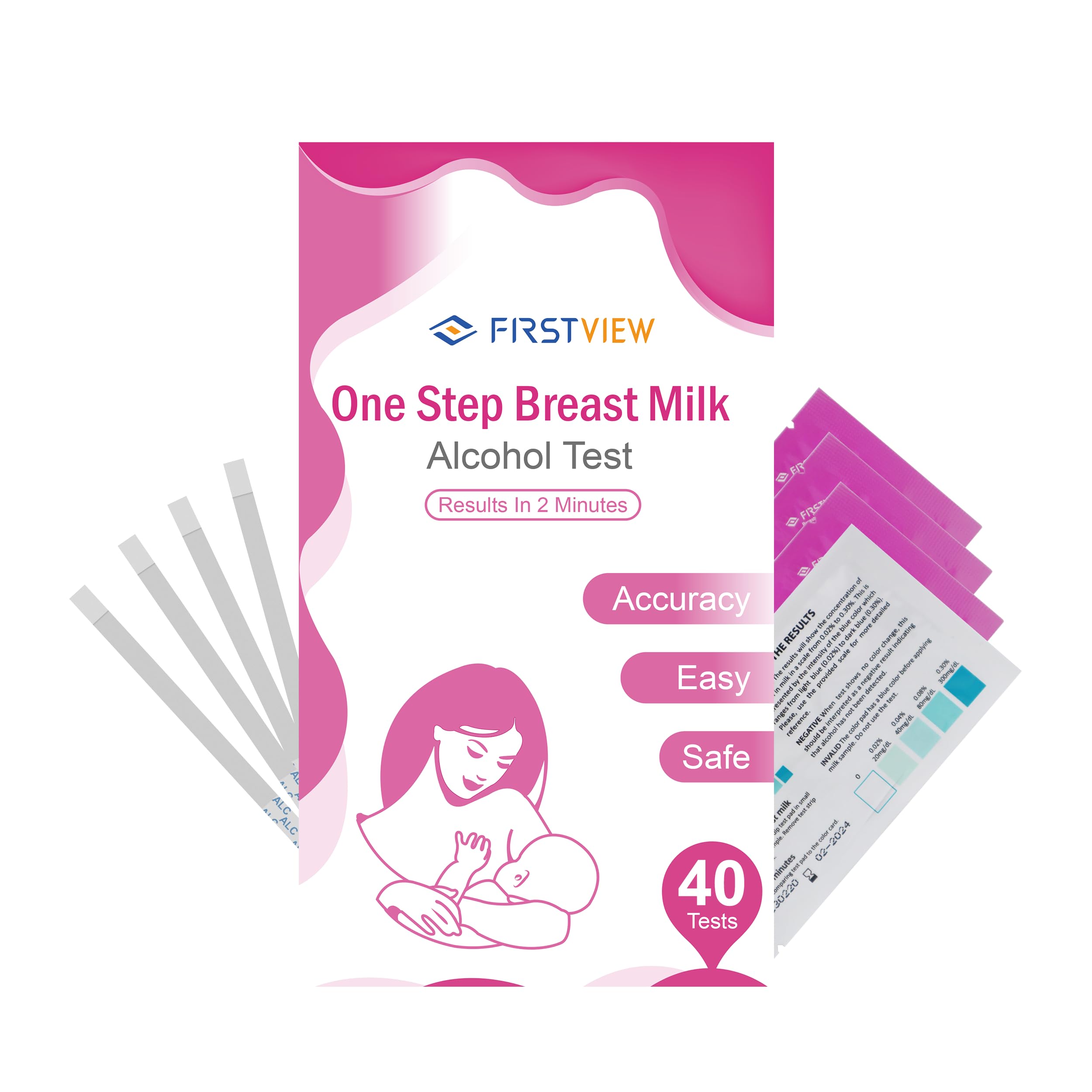 Alcohol Test Strips for Breastmilk,Detects Alcohol in 2 Mintues, High Sensitivity to 0.02%（20mg/dL, Simple Breastmilk Dip Test, Fast and Easy to Use for Breastfeeding Moms-40 Test Strips