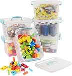 6 Boîtes de rangement claires en plastique L avec poignées vertes à la menthe, petites boîtes de rangement en laque, paquet de 6