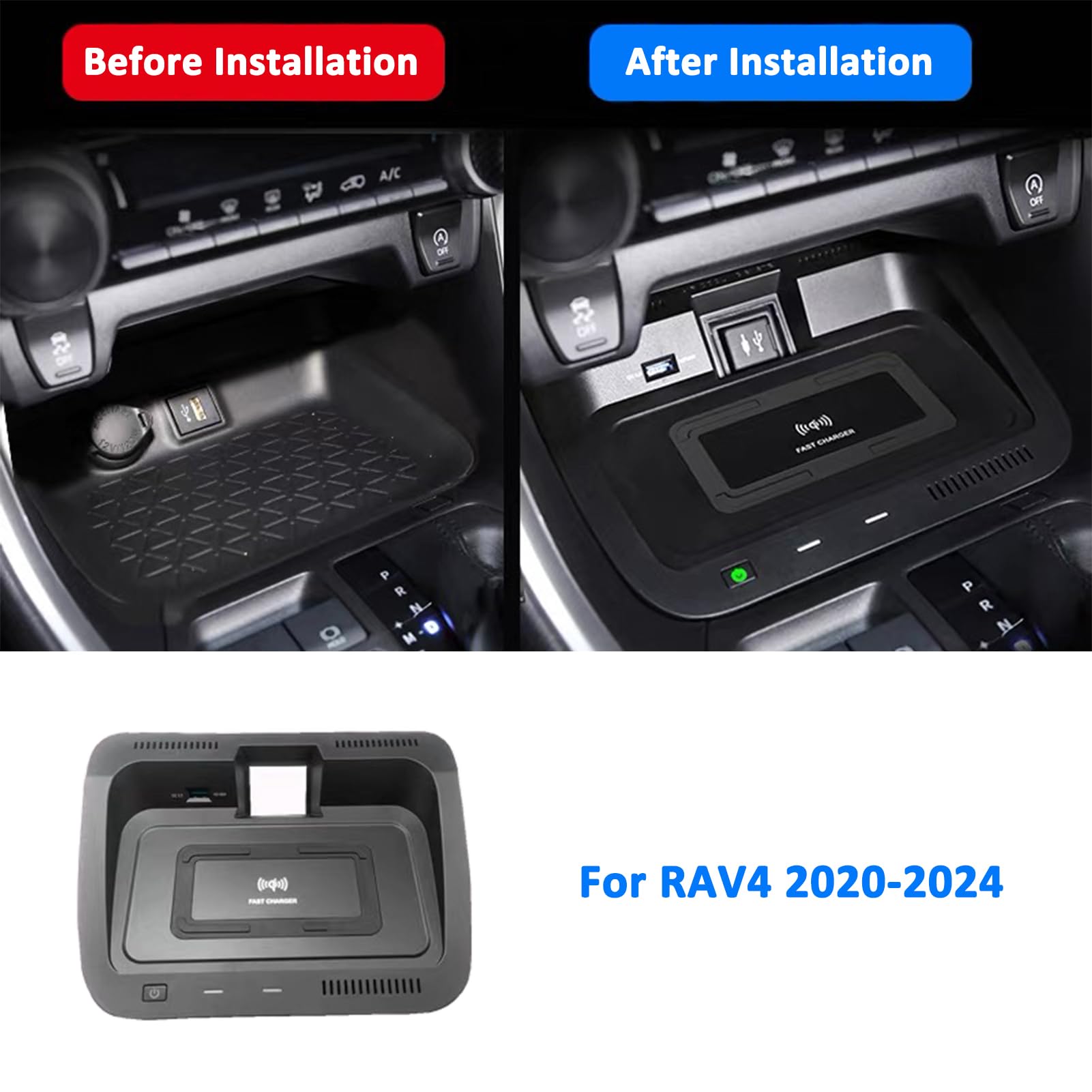 Bezprzewodowa Ładowarka Samochodowa Kompatybilna z Toyota RAV4 2020-2024, Szybkie Ładowanie Qi 15W Styl OEM do Konsoli Centralnej, Moduł z Ochroną i Chłodzeniem