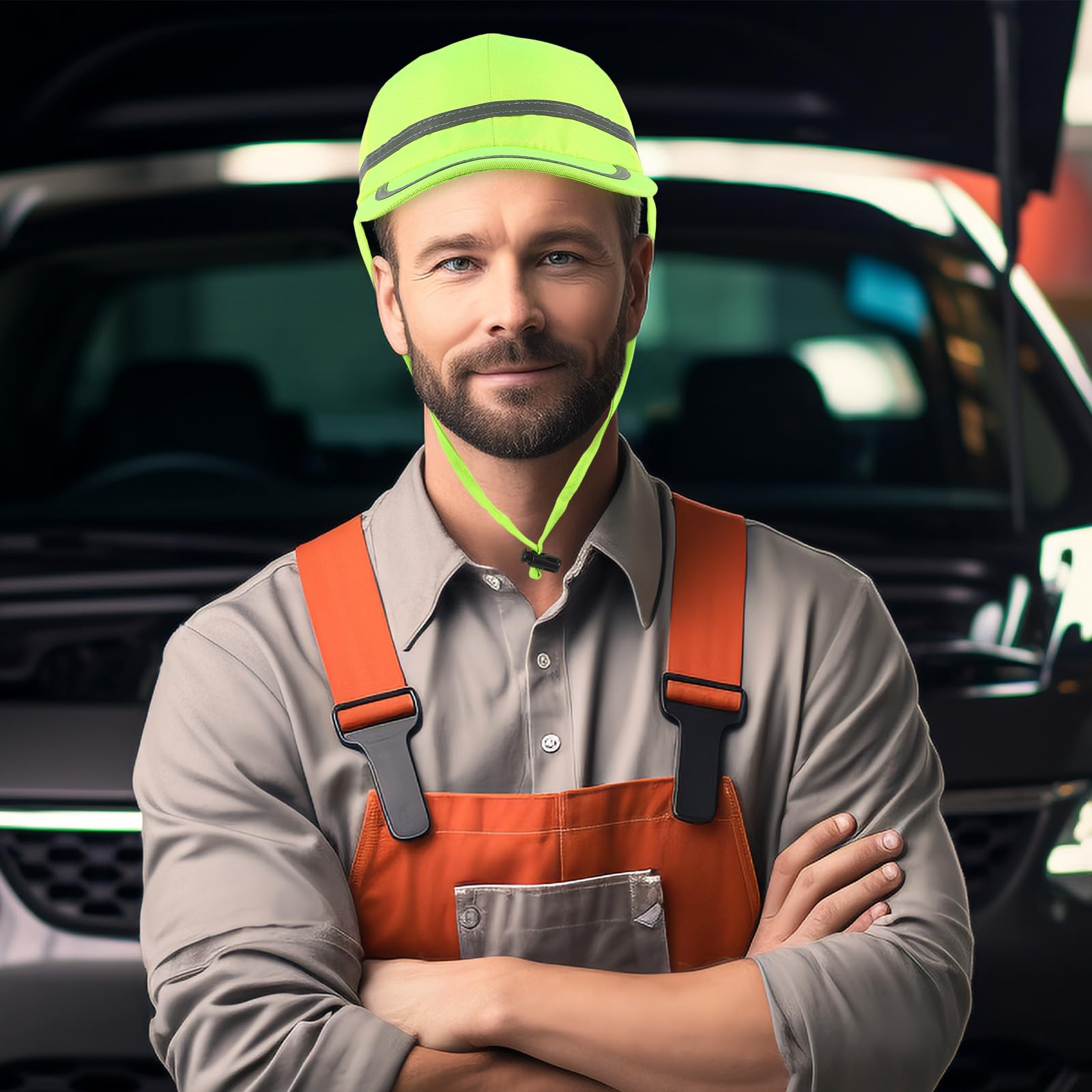 Casco de Seguridad Plástico Tejido Reflectante Amarillo para Trabajo