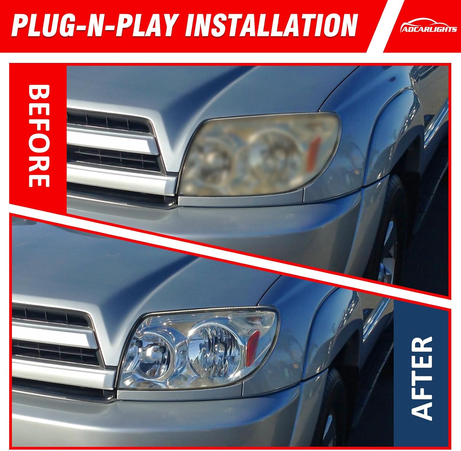 Headlight Assembly for Toyota 4Runner 2003 2004 2005（ 4 Door Limited, Sport, SR5 Utility） Chrome Housing Amber Reflector Headlamp Replacement Pair（W/O Bulbs）