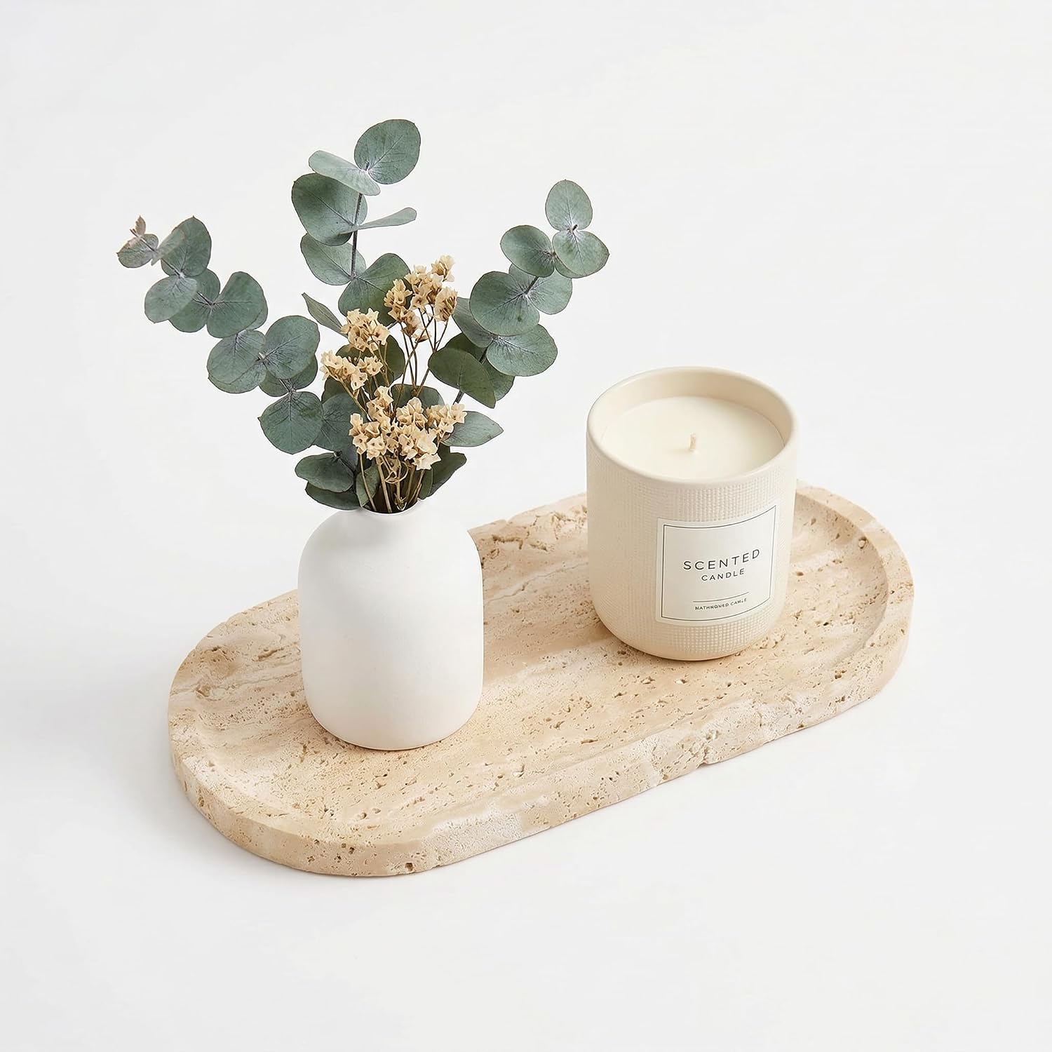 Marble Bathroom Tray, Oval Marble Decorative Tray, Marble Versatile Storage Tray Suitable for Bathrooms, Vanities, and Kitchen Countertops