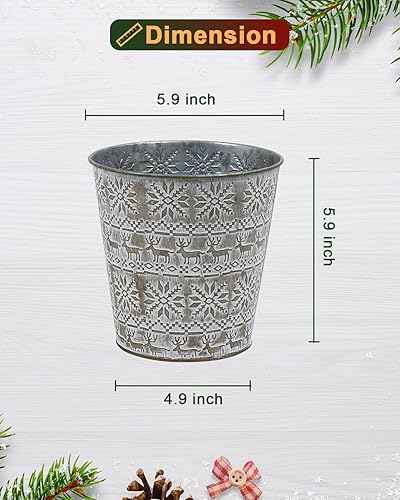 Miniatura 2 de Cubos de metal galvanizado dorado de Navidad, 4 macetas rústicas de hojalata con orificio de drenaje y enchufe, regalo de Navidad, maceta vintage